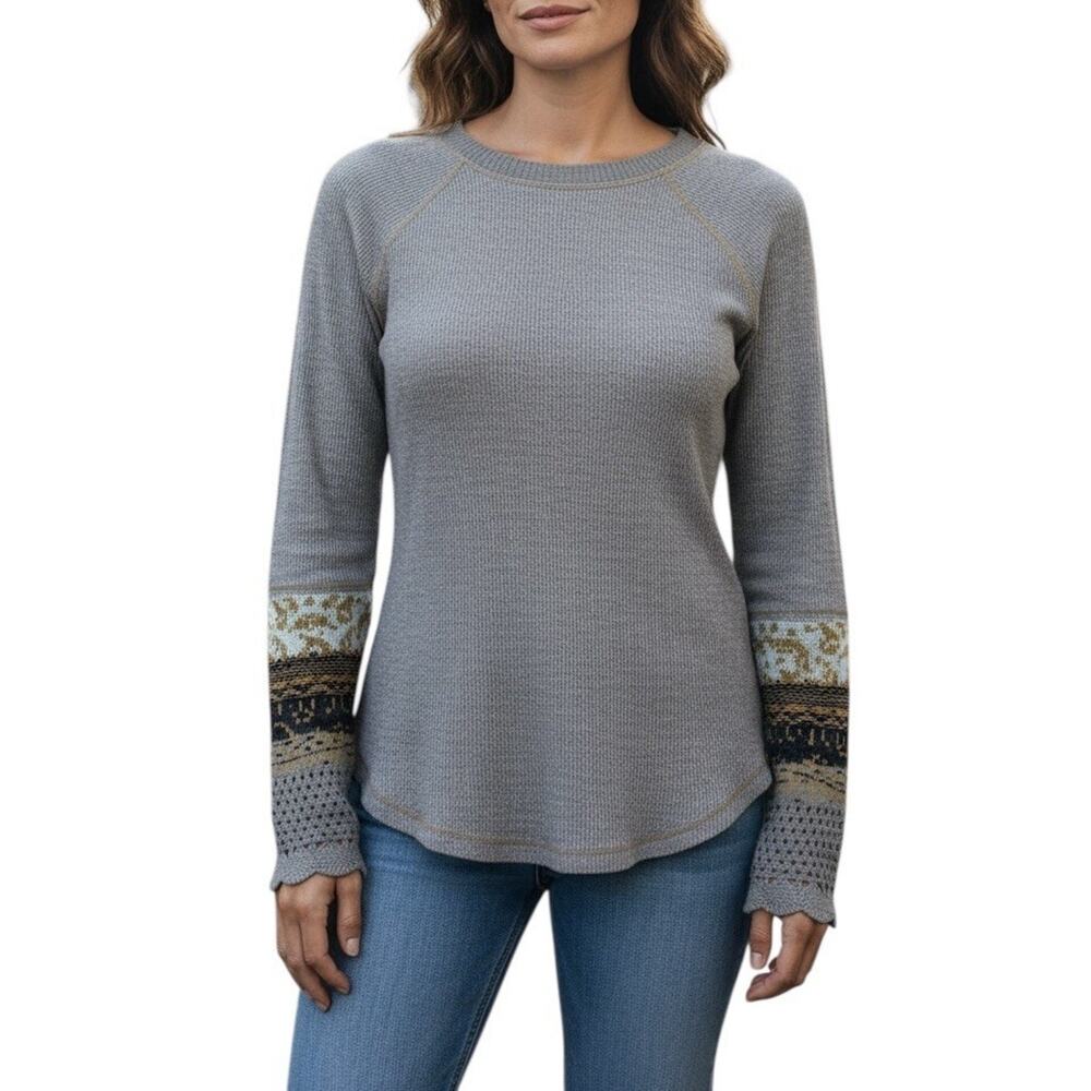 Free People In The Mix Cuff Waffle Knit Thermal Shirt Cozy Girl Boho Size Small